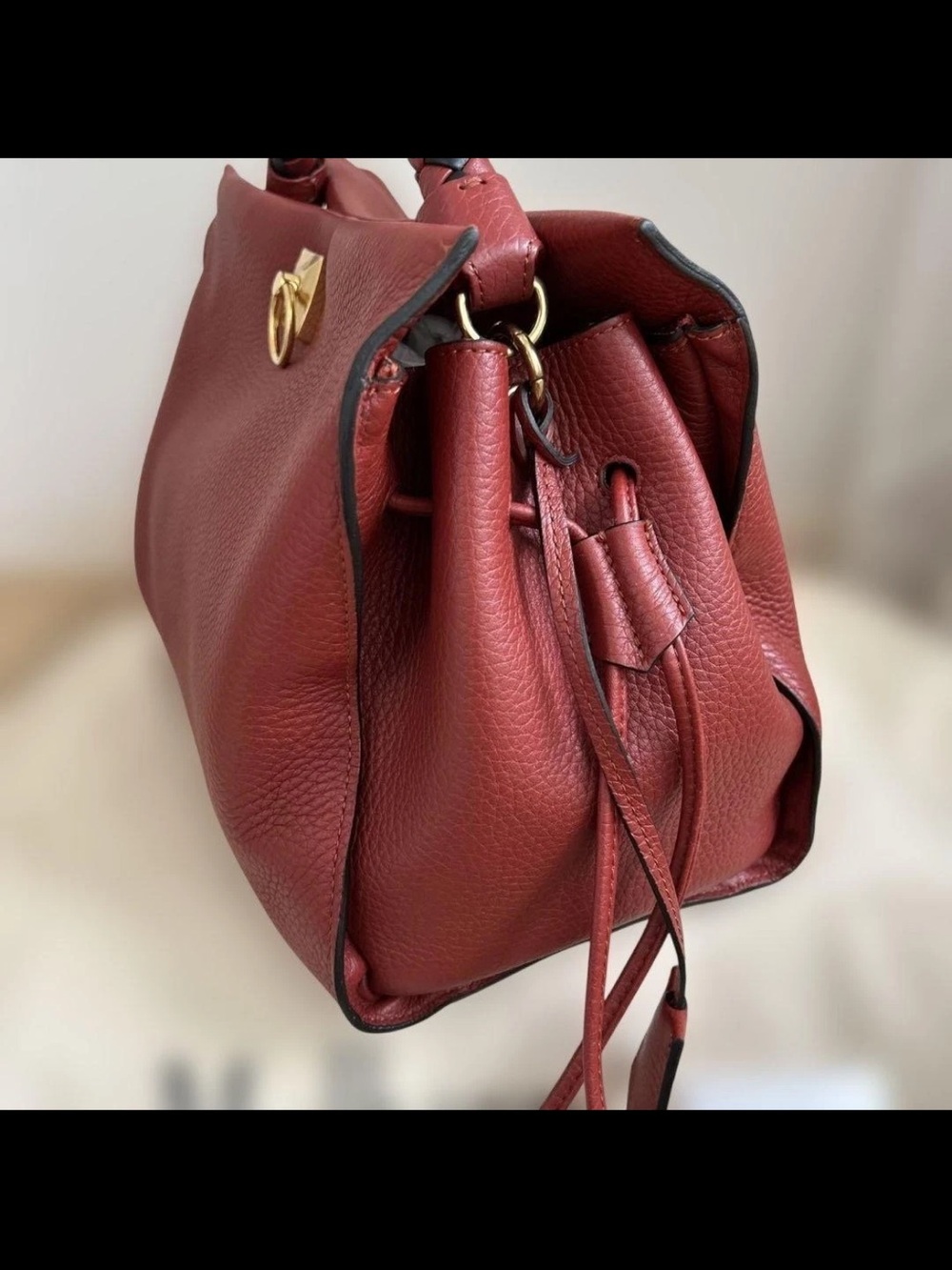 Mulberry Red-Burgundy Pebbled Leather Top-Handle Satchel - Picture 2 of 12